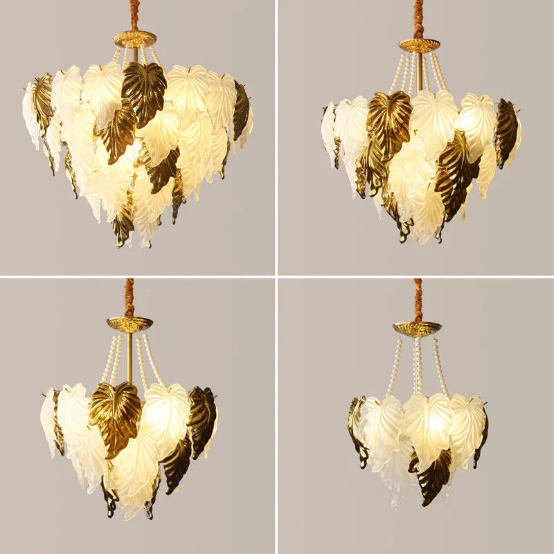 Chandelier with leaf-like design on a gray background
