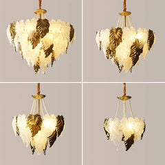 Chandelier with leaf-like design on a gray background