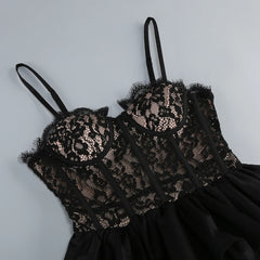 Black Sheer Lace Corset and Flounce Skirt Hem Maxi Dress