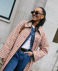 Red Gingham Lapel Long Trench Coat