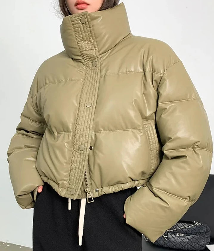 Puffy Cropped Parkas Thick Long Sleeve Cotton Down Coats