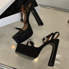 Platform Heels Square Toe Buckle Strap Shoes