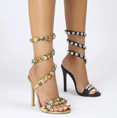 Crystal Embellished Wrap Around Stiletto Sandals For Women