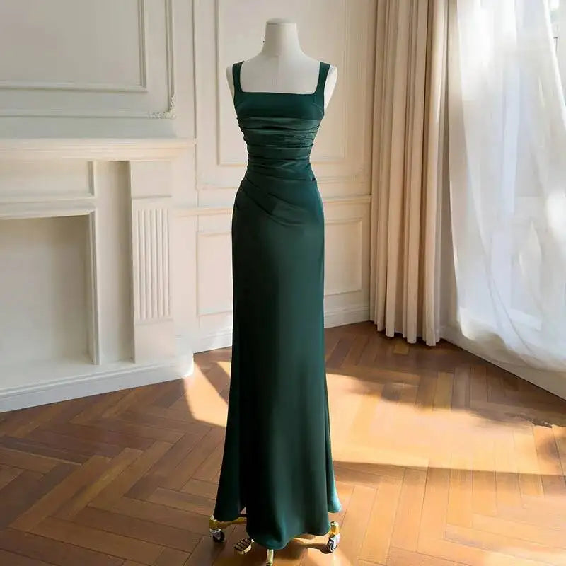 Square neck maxi dress with shirred waist detail, sleeveless