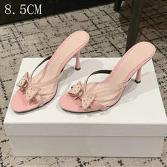Bow Accent Heeled Slide Sandals