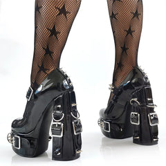 Metal Buckle Belt Rings Rivet Platform Shoes