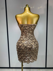 Strapless Sequin Scallop Mini Dress