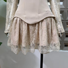 Lace Sheer Long Sleeve High Neck Corset Mini Dress