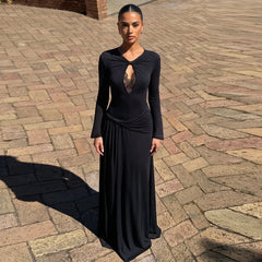 Black long sleeve cutout maxi dress