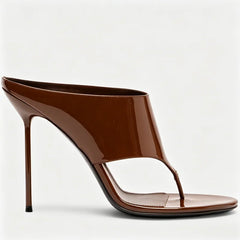 Patent Thong Heeled Mules