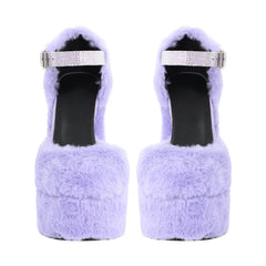 Faux Fur Platform Chunky Heel Sandals