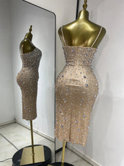 Spaghetti Strap Crystal Embellished Bodycon Long Dress