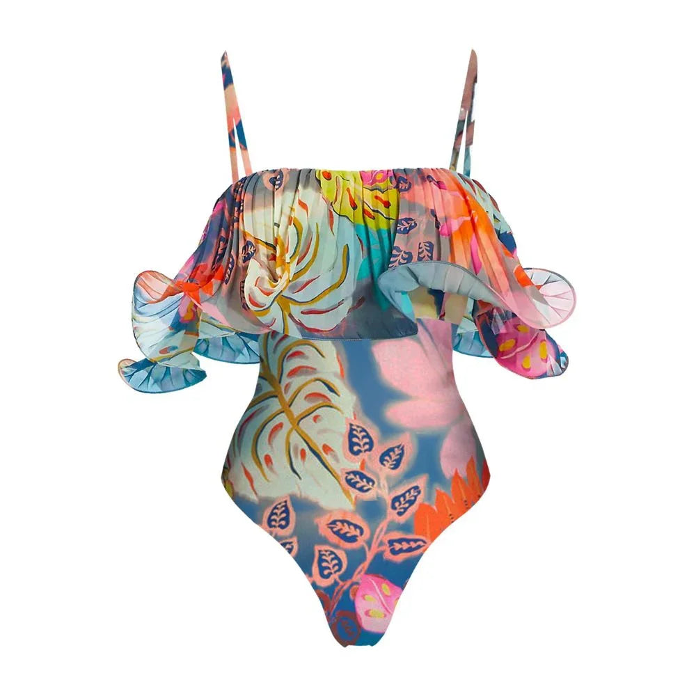 Tropical print one-piece swimsuit.
