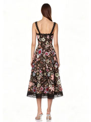 Floral lace midi dress with spaghetti straps