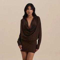 Cowl Neck Long Sleeve Mini Dress