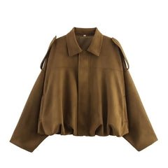 Lapel Suede Cropped Bomber Jacket