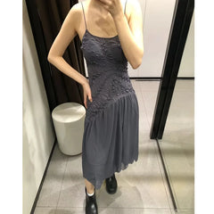 Ruched Bodice Asymmetrical Hem Spaghetti Strap Dress