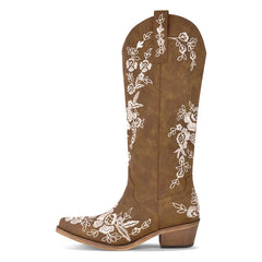 Floral Embroidered Pointed Toe Cowboy Boots