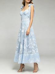 Bow-Tie Shoulder Square Neck A-Line Midi Dress