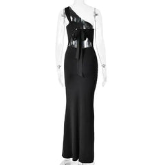 One-Shoulder Ruched Column Maxi Dress