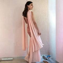 Satin Scarf Neck Ruched Maxi Dress
