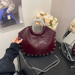 Studded Faux Leather Hobo Bag