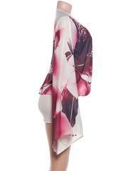 White Floral Printed Bell Sleeve Mini Dress