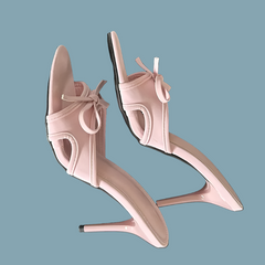 Butterfly-knot Thin Low Heels PU Sandals - Golden Atelier