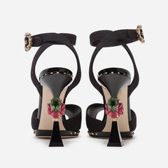 Rose Sculpted Peep Toe Hollow Buckle Metal 3D Heels