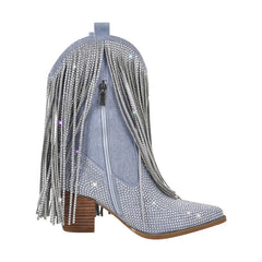 Rhinestone Fringe Pointed Toe Boots