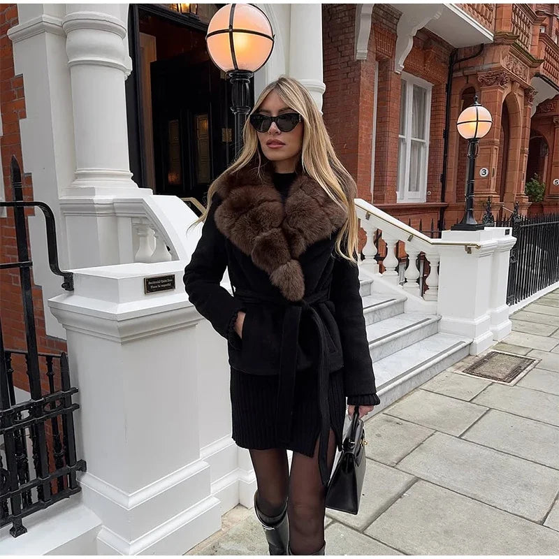 Faux fur trim wool coat