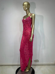 Pink embellished spaghetti strap floor-length dress