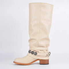 Fringe Detail Square Toe Boots