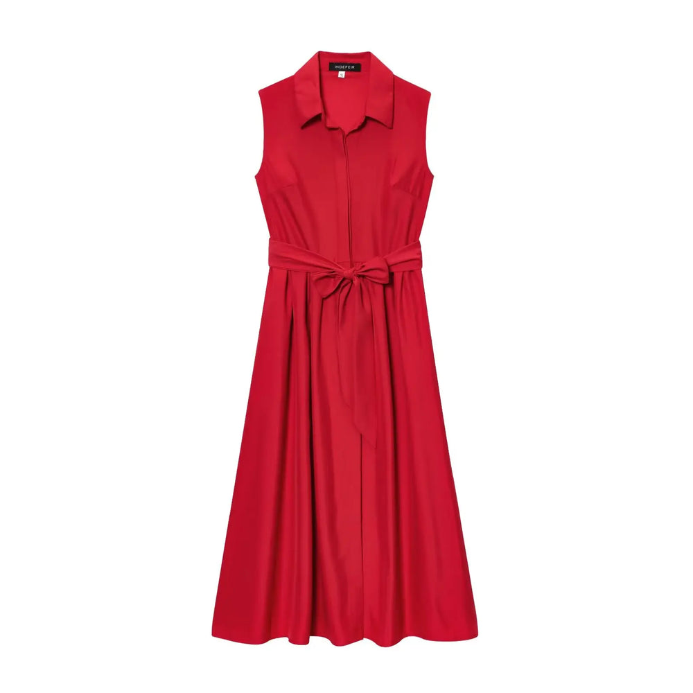 Red sleeveless dress with a belt