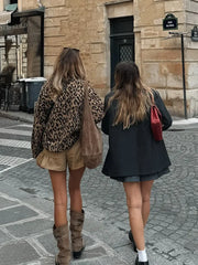 Leopard Print Woolen Long Sleeved Short Jacket