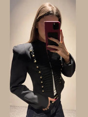 Military Cord Braid Trim Cropped Blazer