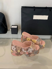 Floral Sequin Platform Wedge Sandals