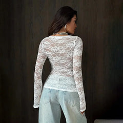 Lace Flare Sleeve Sheer Long Sleeve Top