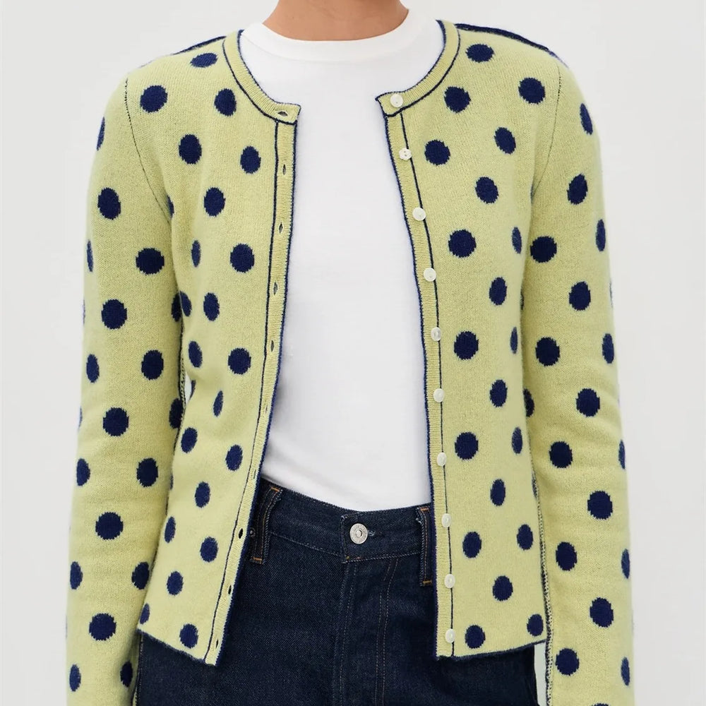 Lime polka dot button front cardigan