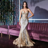 Lace Embroidery Sequined Mermaid Spaghetti Straps Long Evening Gowns