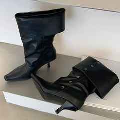 Pointed Toe Button Detail Ankle Boots