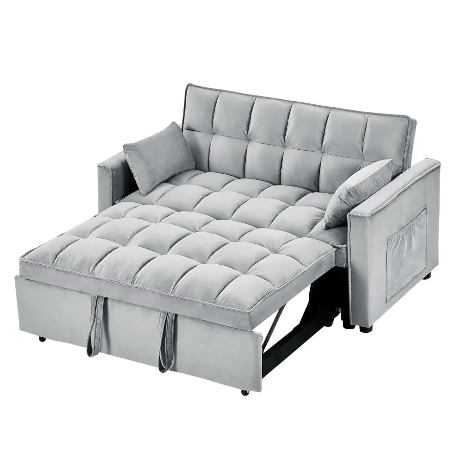 Velvet Convertible Sleeper Sofa Bed Couch w/Pillows & Side Poc