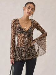 Leopard print sheer mesh top
