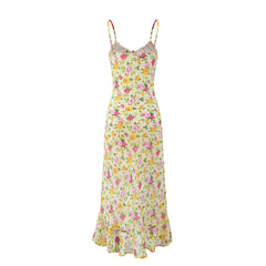 Floral print spaghetti strap maxi dress back view