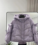 Women Parkas Sweet Bow Down Jacket Thick Hooded Coat
