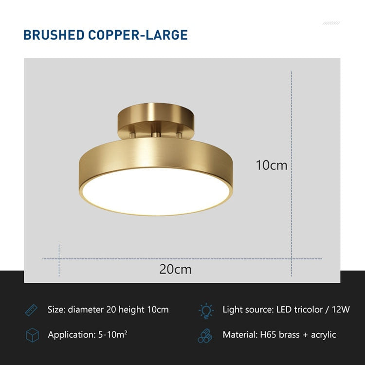 Modern LED Ceiling Lights Round Copper Décor  Lighting Fixture