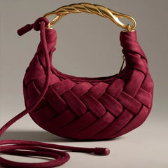 Golden Handle Woven Suede Shoulder Bag