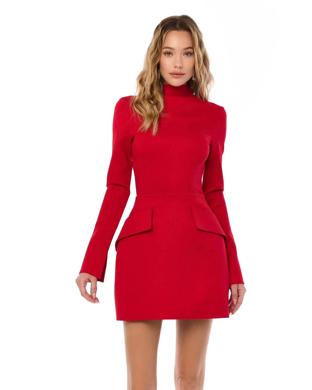 Turtleneck structured peplum blazer red