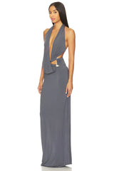 Halter neck cutout column dress side view