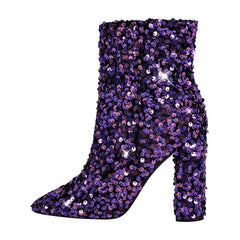 Sequined Block Heel Boots